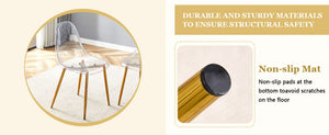 English Elm Table and Chair Set Round Brown Glass Top with Gold Pillar Base and Clear Plastic Seats W1151S04876