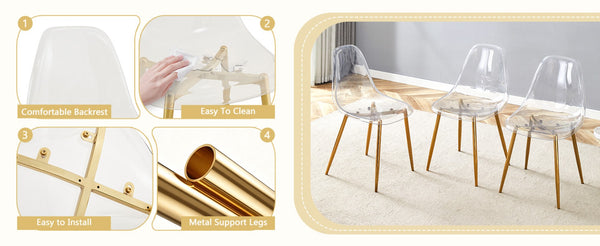 English Elm Table and Chair Set Round Brown Glass Top with Gold Pillar Base and Clear Plastic Seats W1151S04876