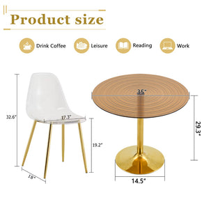 English Elm Table and Chair Set Round Brown Glass Top with Gold Pillar Base and Clear Plastic Seats W1151S04876