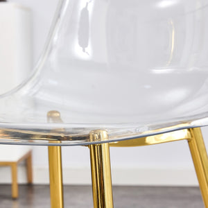 English Elm Table and Chair Set Round Brown Glass Top with Gold Pillar Base and Clear Plastic Seats W1151S04876