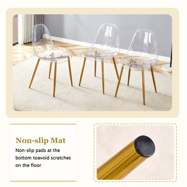 English Elm Table and Chair Set Round Brown Glass Top with Gold Pillar Base and Clear Plastic Seats W1151S04876