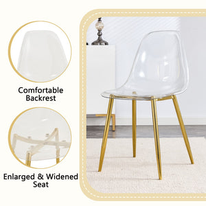 English Elm Table and Chair Set Round Brown Glass Top with Gold Pillar Base and Clear Plastic Seats W1151S04876