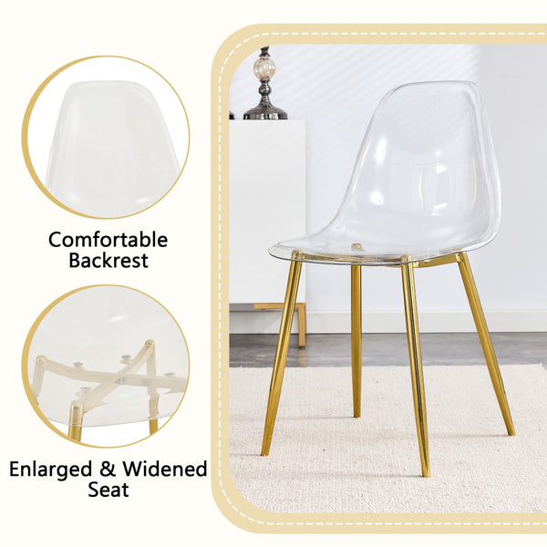 English Elm Table and Chair Set Round Brown Glass Top with Gold Pillar Base and Clear Plastic Seats W1151S04876