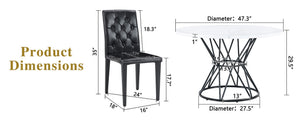English Elm Table and Chair Set Round Marble Mdf Top with Four Pu Leather Seats Modern Dining White Black - A W1151S04877