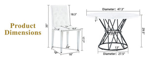 English Elm Table and Chair Set Round Marble Mdf Top with Four Pu Leather Seats Modern Dining White White - B W1151S04881