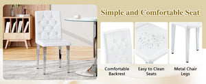 English Elm Table and Chair Set Round Marble Mdf Top with Four Pu Leather Seats Modern Dining White White - B W1151S04881