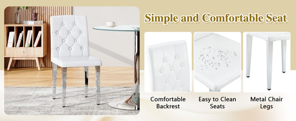 English Elm Table and Chair Set Round Marble Mdf Top with Four Pu Leather Seats Modern Dining White White - B W1151S04881