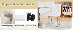 English Elm Table and Chair Set Round Marble Mdf Top with Four Pu Leather Seats Modern Dining White White - B W1151S04881