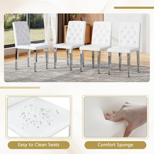 English Elm Table and Chair Set Round Marble Mdf Top with Four Pu Leather Seats Modern Dining White White - B W1151S04881