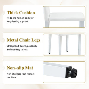 English Elm Table and Chair Set Round Marble Mdf Top with Four Pu Leather Seats Modern Dining White White - B W1151S04881
