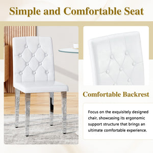 English Elm Table and Chair Set Round Marble Mdf Top with Four Pu Leather Seats Modern Dining White White - B W1151S04881