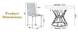English Elm Table and Chair Set Round Marble Mdf Top with Four Pu Leather Seats Modern Dining White Light Gray W1151S04883