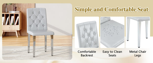 English Elm Table and Chair Set Round Marble Mdf Top with Four Pu Leather Seats Modern Dining White Light Gray W1151S04883