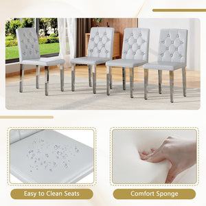 English Elm Table and Chair Set Round Marble Mdf Top with Four Pu Leather Seats Modern Dining White Light Gray W1151S04883