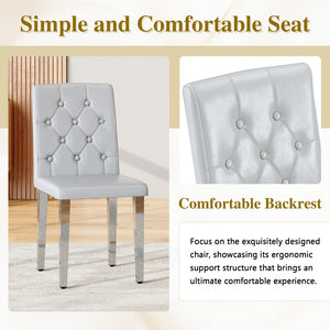 English Elm Table and Chair Set Round Marble Mdf Top with Four Pu Leather Seats Modern Dining White Light Gray W1151S04883