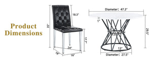 English Elm Table and Chair Set Round Marble Mdf Top Matte Black Metal Base Modern Dining for Four W1151S04885