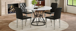 English Elm Table and Chair Set Round Marble Mdf Top Matte Black Metal Base Modern Dining for Four W1151S04885