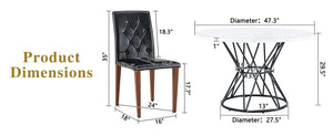 English Elm Table and Chair Set Round Marble Mdf Top with Four Pu Leather Seats Modern Dining White Black - B W1151S04887