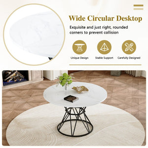 English Elm Table and Chair Set Round Marble MDF Top with Hourglass Base and PU Leather Seating 4 Chairs W1151S04887