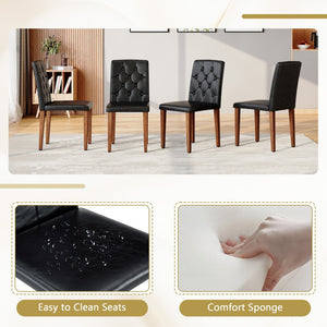 English Elm Table and Chair Set Round Marble Mdf Top with Four Pu Leather Seats Modern Dining White Black - B W1151S04887