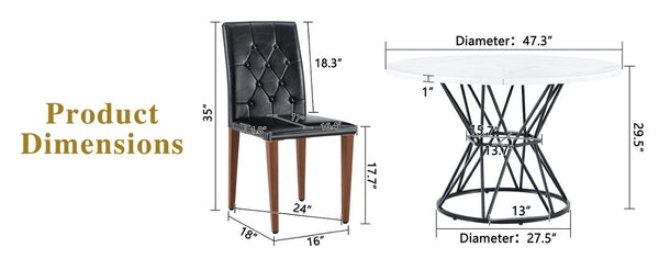 English Elm Table and Chair Set Round Marble MDF Top with Hourglass Base and PU Leather Seating 6 Chairs W1151S04888