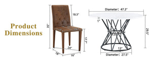 English Elm Table and Chair Set Round Marble Top Dining with Button Tufted Suede Seats for Four White+Black W1151S04889