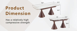 English Elm Extendable Marble Patterned Dining Table Seats Eight with Tapered Walnut Tone Metal Legs Walnut / White W1151S04898