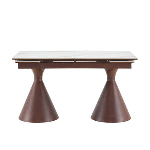 English Elm Extendable Marble Patterned Dining Table Seats Eight with Tapered Walnut Tone Metal Legs Walnut / White W1151S04898
