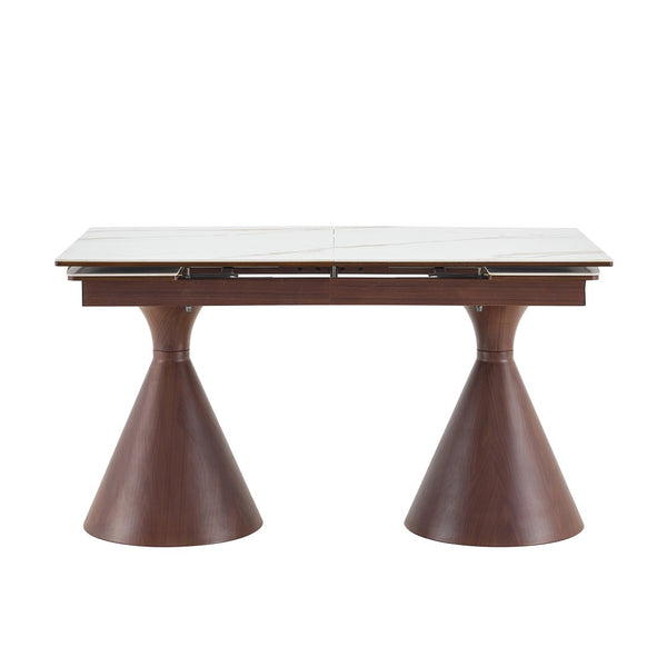 English Elm Extendable Marble Patterned Dining Table Seats Eight with Tapered Walnut Tone Metal Legs Walnut / White W1151S04898