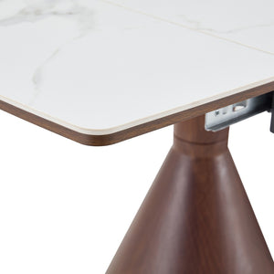 English Elm Extendable Marble Patterned Dining Table Seats Eight with Tapered Walnut Tone Metal Legs Walnut / White W1151S04898