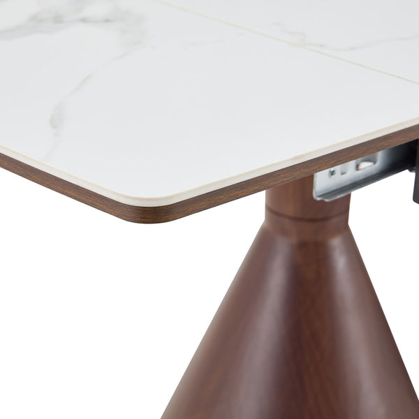 English Elm Extendable Marble Patterned Dining Table Seats Eight with Tapered Walnut Tone Metal Legs Walnut / White W1151S04898