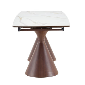 English Elm Extendable Marble Patterned Dining Table Seats Eight with Tapered Walnut Tone Metal Legs Walnut / White W1151S04898