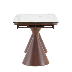 English Elm Extendable Marble Patterned Dining Table Seats Eight with Tapered Walnut Tone Metal Legs Walnut / White W1151S04898
