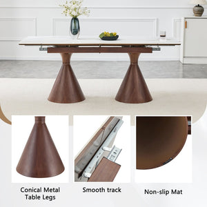 English Elm Extendable Marble Patterned Dining Table Seats Eight with Tapered Walnut Tone Metal Legs Walnut / White W1151S04898