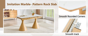 English Elm Extendable Marble Patterned Dining Table Seats Eight with Tapered Walnut Tone Metal Legs White / Wood W1151S04899