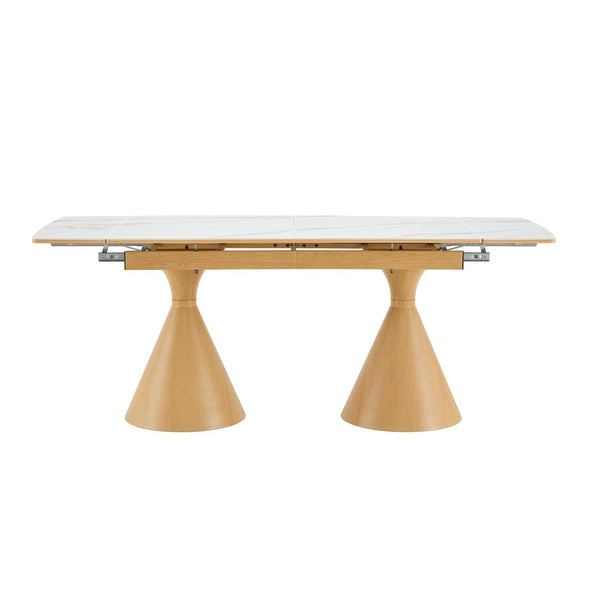 English Elm Extendable Marble Patterned Dining Table Seats Eight with Tapered Walnut Tone Metal Legs White / Wood W1151S04899
