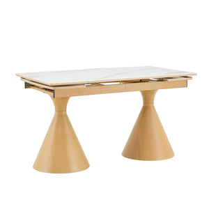English Elm Extendable Marble Patterned Dining Table Seats Eight with Tapered Walnut Tone Metal Legs White / Wood W1151S04899