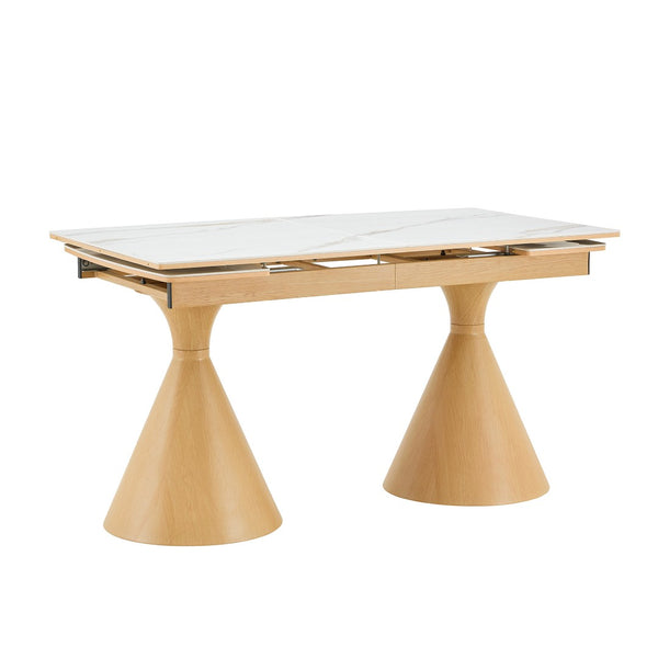 English Elm Extendable Marble Patterned Dining Table Seats Eight with Tapered Walnut Tone Metal Legs White / Wood W1151S04899