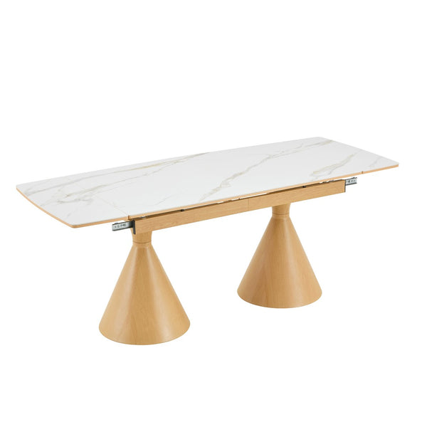 English Elm Extendable Marble Patterned Dining Table Seats Eight with Tapered Walnut Tone Metal Legs White / Wood W1151S04899