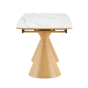 English Elm Extendable Marble Patterned Dining Table Seats Eight with Tapered Walnut Tone Metal Legs White / Wood W1151S04899
