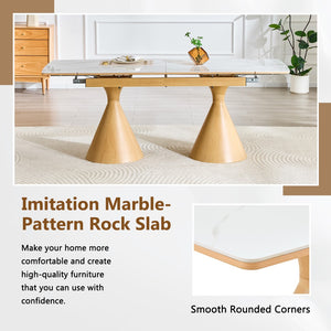English Elm Extendable Marble Patterned Dining Table Seats Eight with Tapered Walnut Tone Metal Legs White / Wood W1151S04899