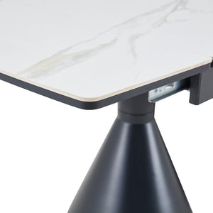 English Elm Extendable Marble Patterned Dining Table Seats Eight with Tapered Walnut Tone Metal Legs Black / White W1151S04900