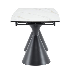English Elm Extendable Marble Patterned Dining Table Seats Eight with Tapered Walnut Tone Metal Legs Black / White W1151S04900
