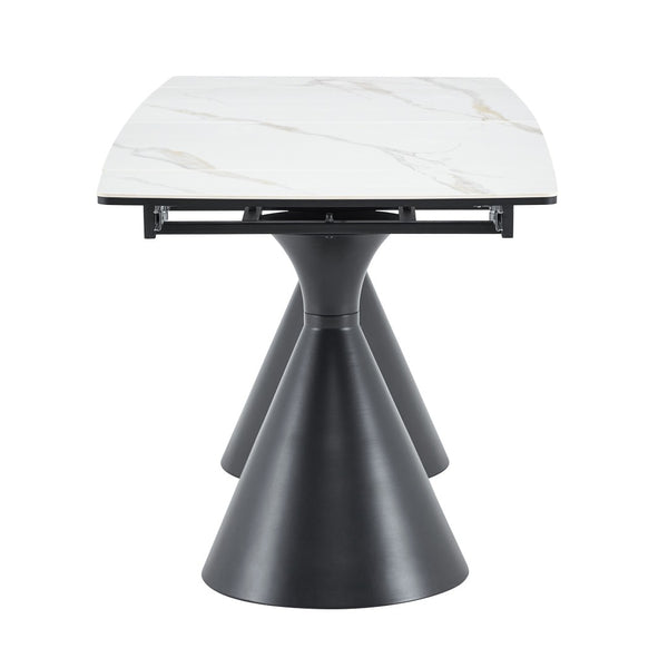 English Elm Extendable Marble Patterned Dining Table Seats Eight with Tapered Walnut Tone Metal Legs Black / White W1151S04900