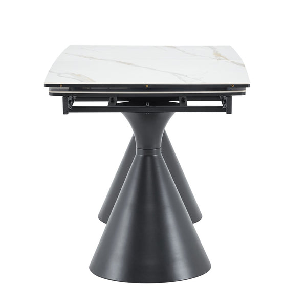 English Elm Extendable Marble Patterned Dining Table Seats Eight with Tapered Walnut Tone Metal Legs Black / White W1151S04900