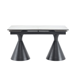 English Elm Extendable Marble Patterned Dining Table Seats Eight with Tapered Walnut Tone Metal Legs Black / White W1151S04900