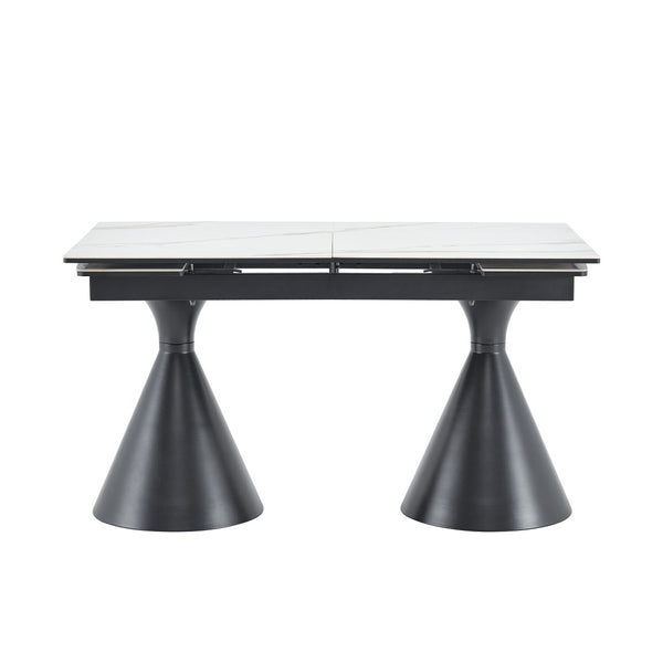 English Elm Extendable Marble Patterned Dining Table Seats Eight with Tapered Walnut Tone Metal Legs Black / White W1151S04900