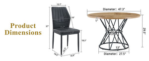 English Elm Table and Chair Set Round Marble Top with Four Pu Shell Back Seats for Dining Black+Wood W1151S04901