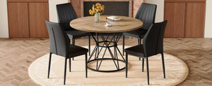 English Elm Table and Chair Set Round Marble Top with Four Pu Shell Back Seats for Dining Black+Wood W1151S04901