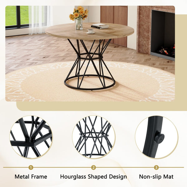 English Elm Table and Chair Set Round Marble Top with Four Pu Shell Back Seats for Dining Black+Wood W1151S04901